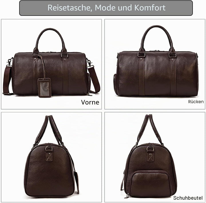 Leder Reisetasche grosse Kapazität Duffel Gepäcktasche mit Schuhfach, Männer Frauen Umhängetasche fü