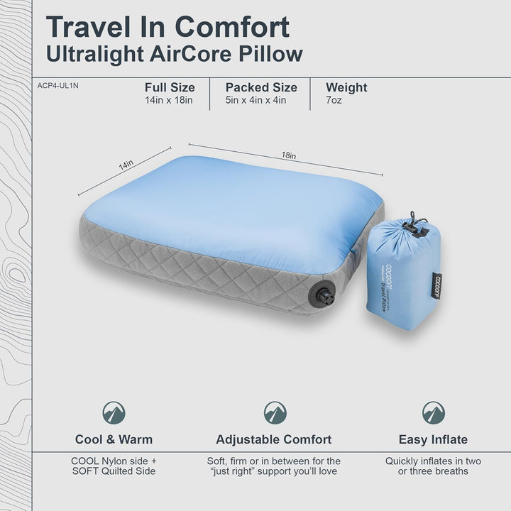 Cocoon Air-Core Ultralight Kissen, Light-Blue-Grey, 35x45 cm