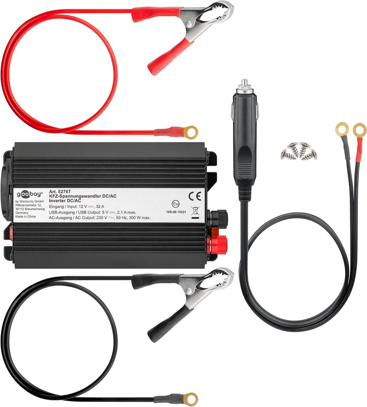 goobay 52767 Wechselrichter 12v DC auf 230v AC 300w / KFZ Spannungswandler mit 1x AC Steckdose und 1