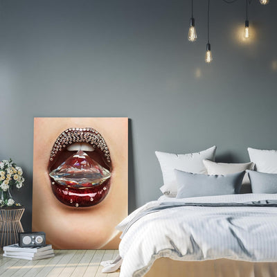 wandmotiv24 Leinwandbild 260 g/m² - Kunstdruck auf Leinwand - Wandkunst - Wandbild mit Frauen Lippen