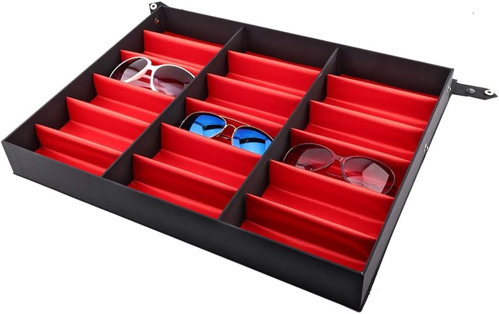 Dioche Brillenetui, Uhren-Organizer, 18 Fächer, Sonnenbrillen-Aufbewahrungsbox, mit Metallknöpfen, m