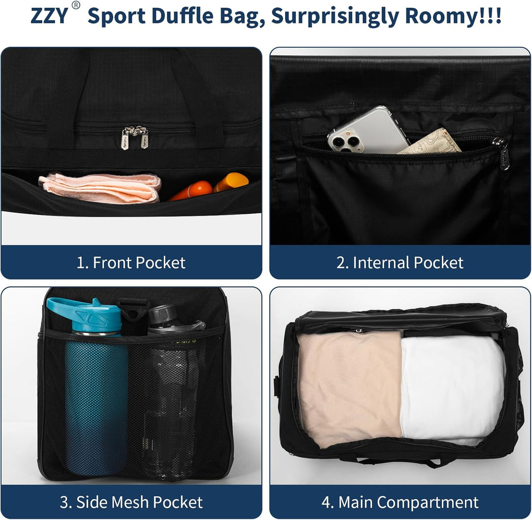 Sporttasche Reisetasche Fitness Tasche mit Schultergurt Wochenendtasche für Damen und Herren (Schwar
