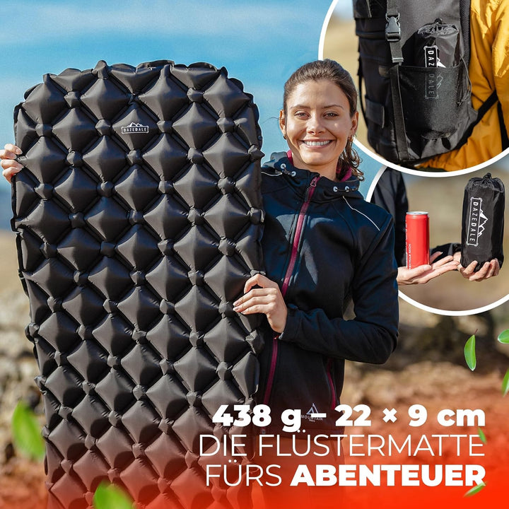Isomatte Camping [Luftmatratze Ultraleicht mit 438g] Matratze mit Druckknöpfen zum verbinden, Schlaf