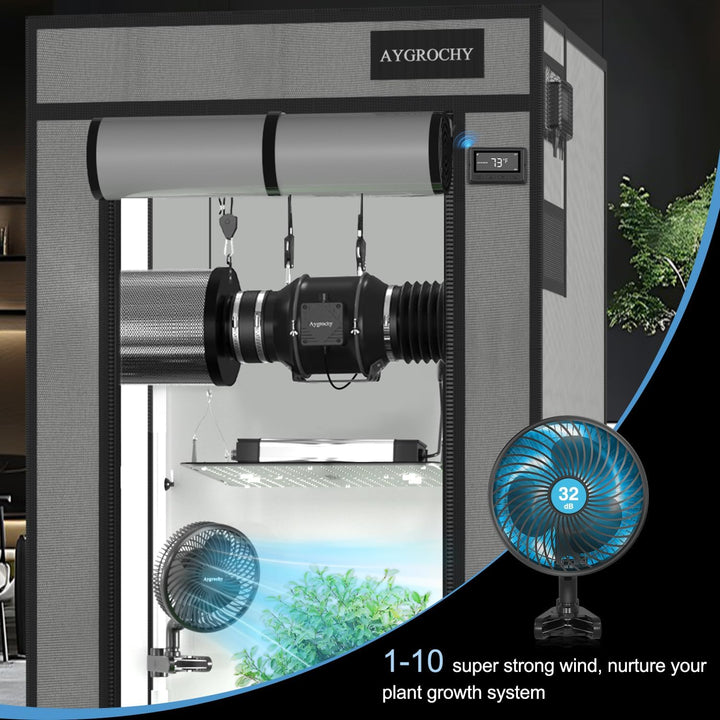 Aygrochy Grow Ventilator mit Clip, EC-Motoren 10 Geschwindigkeiten grow lüfter mit Smart APP Control