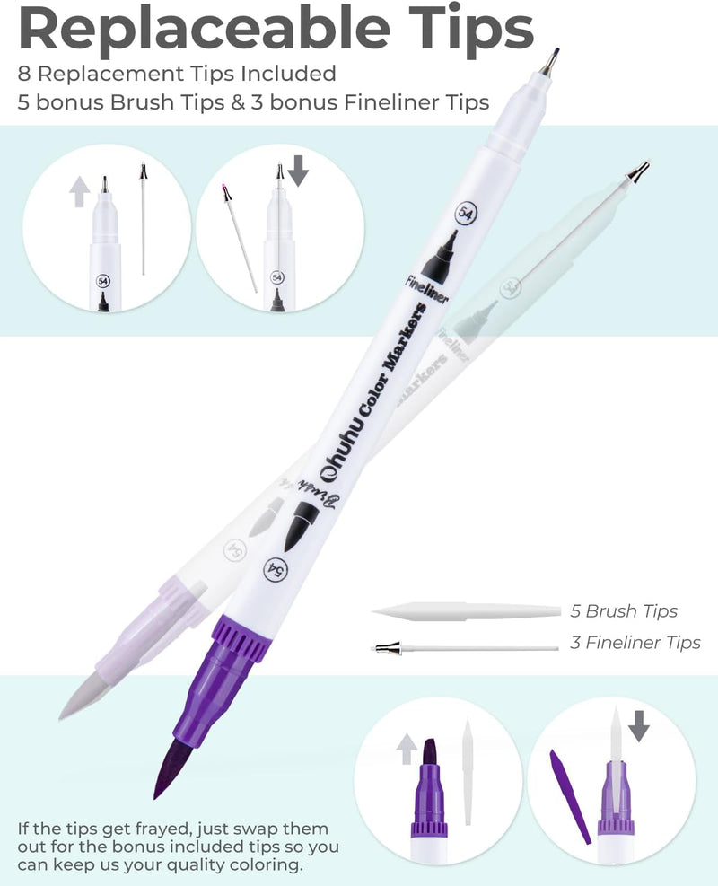 Ohuhu Filzstifte, Dual Brush Pen Set Pinselstifte Aquarell Stifte Doppelspitze Filzstifte für Erwach