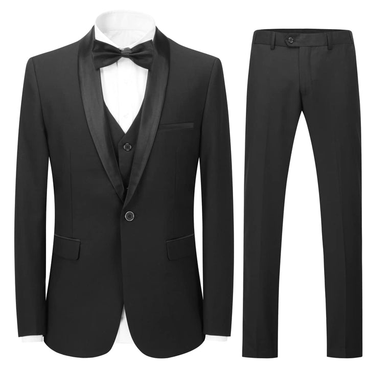 Sliktaa Herren Anzug 3 Teilig Slim Fit Reihe Einfarbig Stoff Business Shawl Kragen Klassisch Tunika