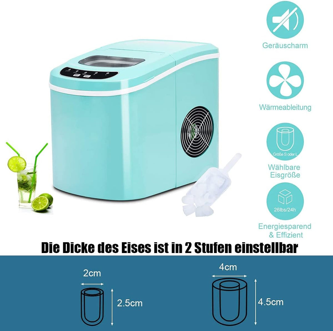 RELAX4LIFE Eiswürfelmaschine, Eismaschine mit Eiswürfelschaufel & Eiskorb, 2 Eiswürfelgrössen, 12 kg
