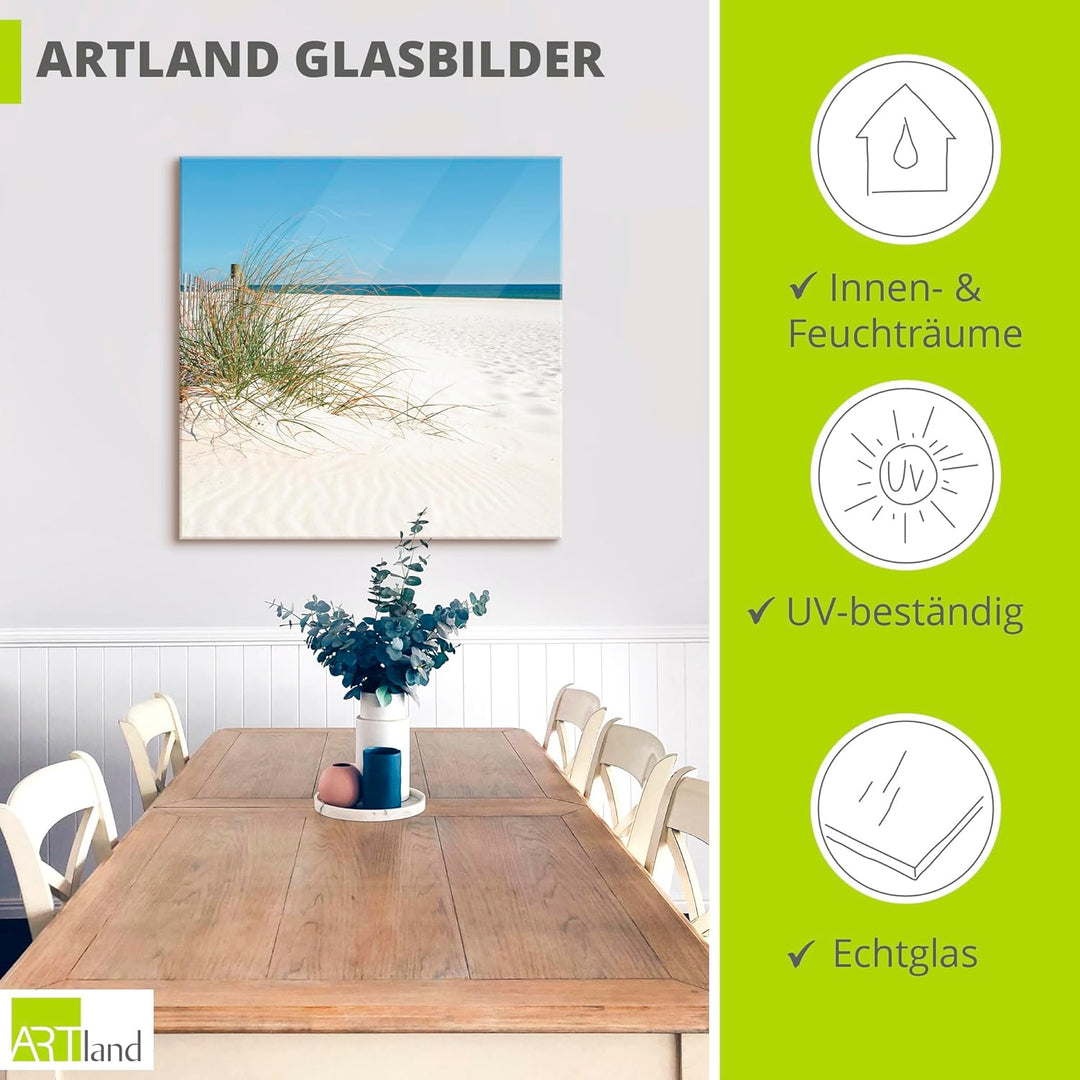 ARTland Glasbilder Wandbild Glas Bild einteilig 50x50 cm Quadratisch Strand Meer Küste Sand Düne Grä