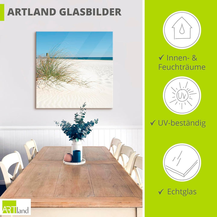 ARTland Glasbilder Wandbild Glas Bild einteilig 50x50 cm Quadratisch Strand Meer Küste Sand Düne Grä