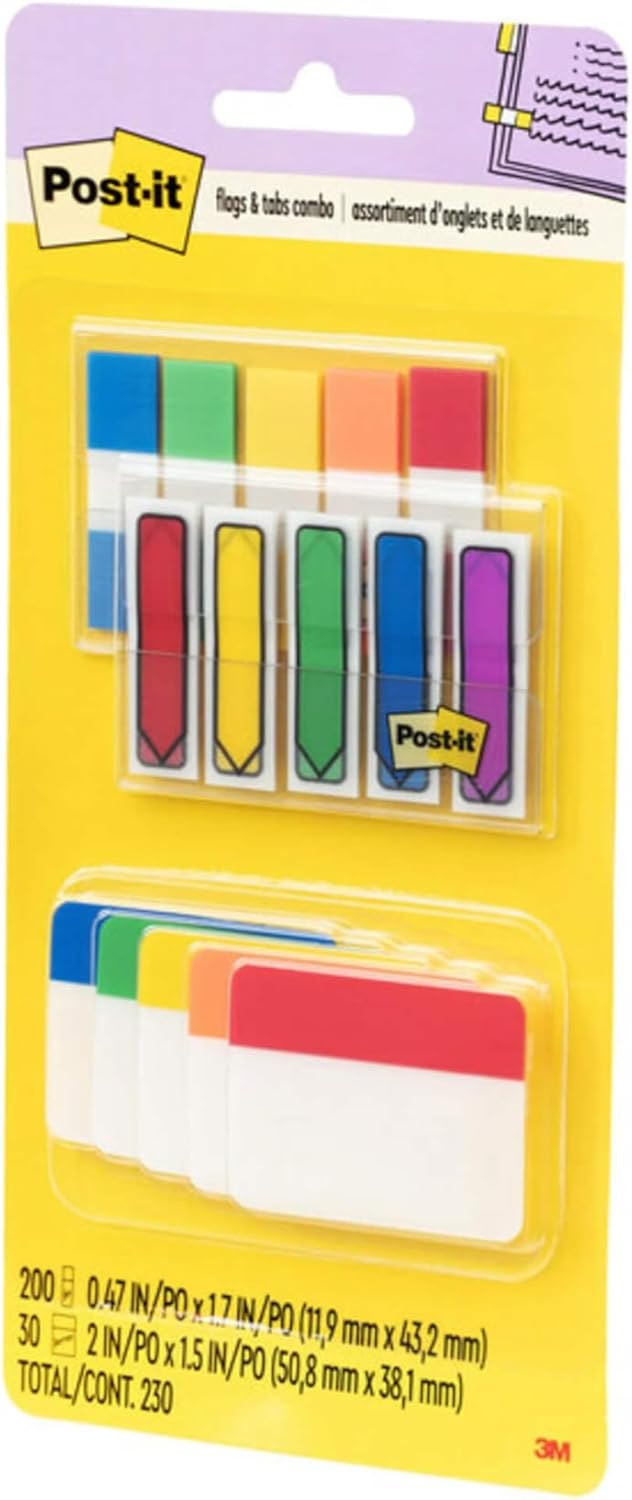 Post-it Flags and Tabs, 200 .47 in. x 1.7 in. Flags, 30 2 in. x 1.5 in. Tabs, TOTAL 230, (686-XLP) 2