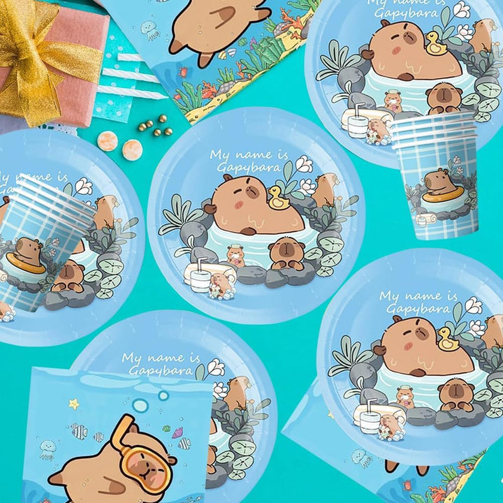 YGCHEN Capybara Partygeschirr Kindergeburtstag Deko Capybara Party Geschirr Geburtstag Pappbecher Pa