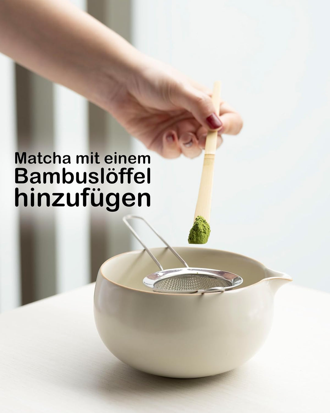 Traditionelles Matcha Set 5-teilig – Matcha-Schale 500ml, Bambusbesen, Besenhalter, Löffel &amp; Sieb –