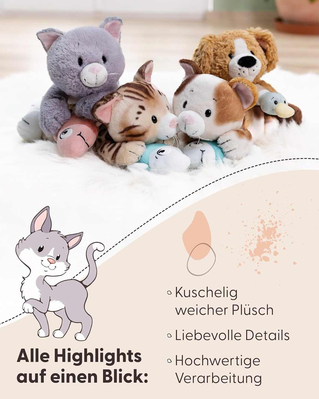 NICI Kuscheltier Katze 20cm - grau - Weiches Plüschtier – niedliches Stofftier zum Kuscheln & Spiele
