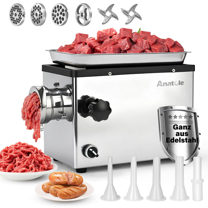 Anatole Fleischwolf Elektrisch Edelstahl Integral 1100W Profi Hackfleisch Maschine Multi Wurstmaschi