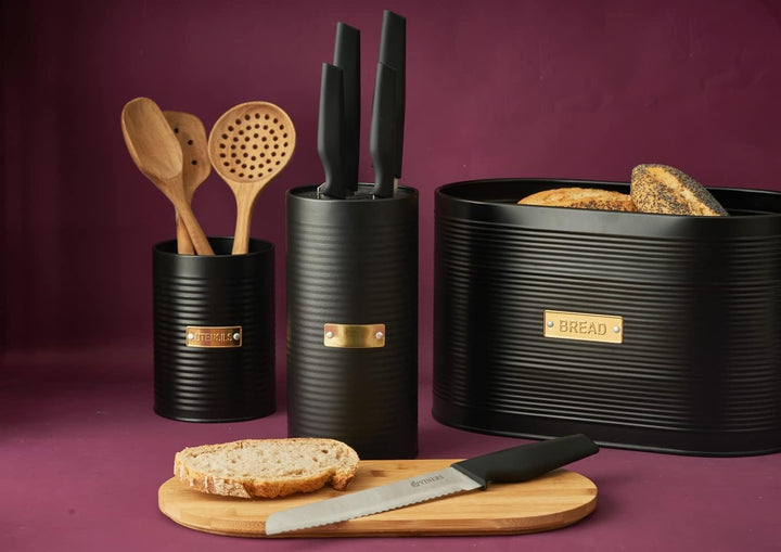 Typhoon Living Brotkasten mit Bambus Deckel, Schwarz Matt / Gold, 34 x 19.5 x 20.5 cm Schwarz, Schwa