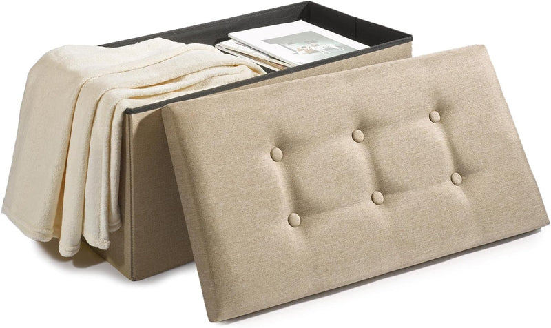 CelinaTex Falthocker XL 76 x 38 x 38 cm beige Sitzbank mit Stauraum Truhe faltbar mit Deckel gepolst