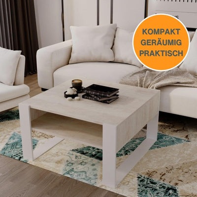 CraftPAK Couchtisch mit Stauraum | moderner Wohnzimmertisch aus Holzwerkstoff | massiv und stabil |