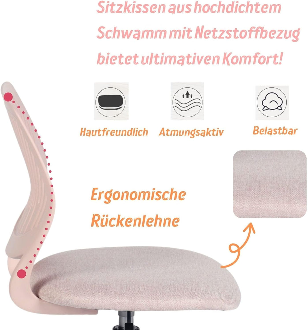FurnitureR Bügelhocker ergonomisch, höhenverstellbar, ohne Armlehnen, Netzrückenlehne, Sitzfläche 38