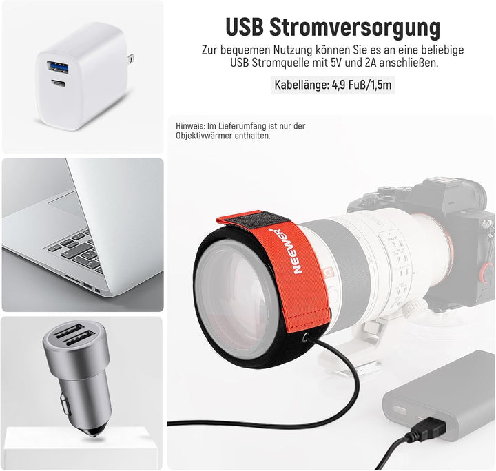 NEEWER USB Objektivheizung, 300mm Objektivwärmer für DSLR Kamera und Teleskop, 3 Temperatureinstellu