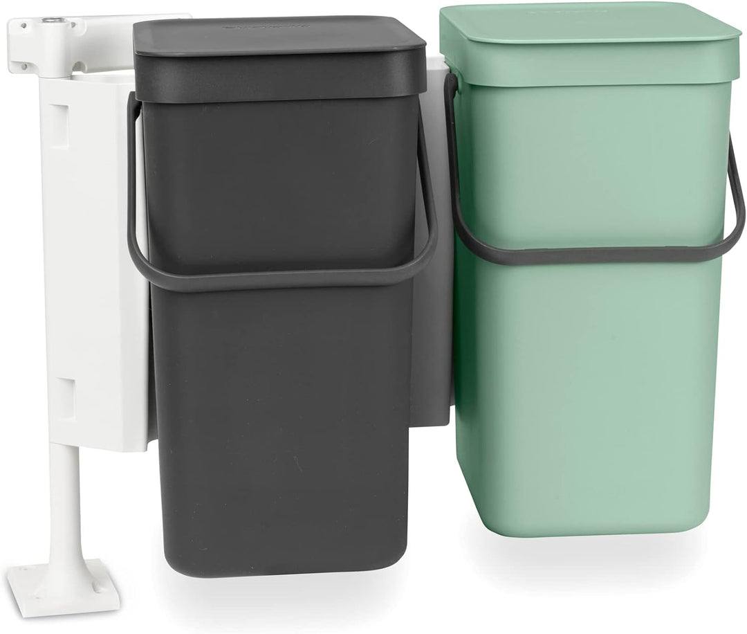 Brabantia Sort and Go Einbaubehälter, 2 x 12 l, Jadegrün/Grau