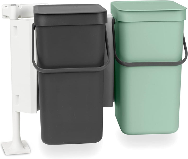 Brabantia Sort and Go Einbaubehälter, 2 x 12 l, Jadegrün/Grau