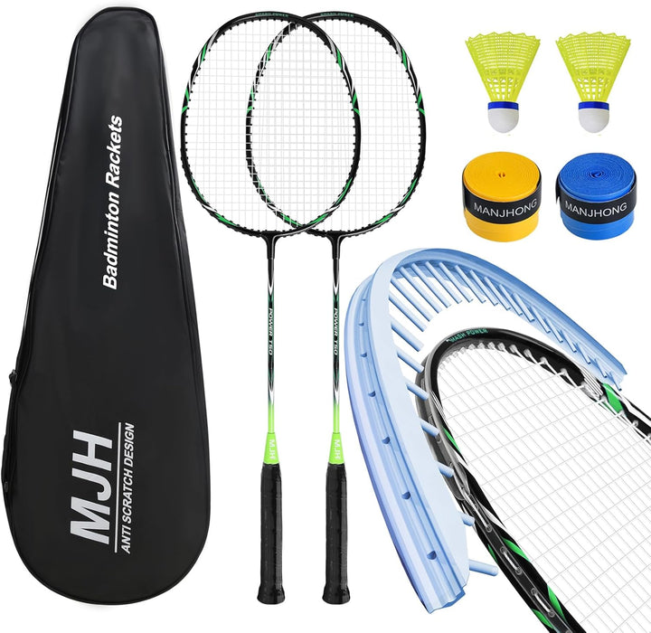 MANJHONG Graphit Badmintonschläger Set 2er Kratzfestes Rahmendesign Leichtgewicht Freizeit Federball