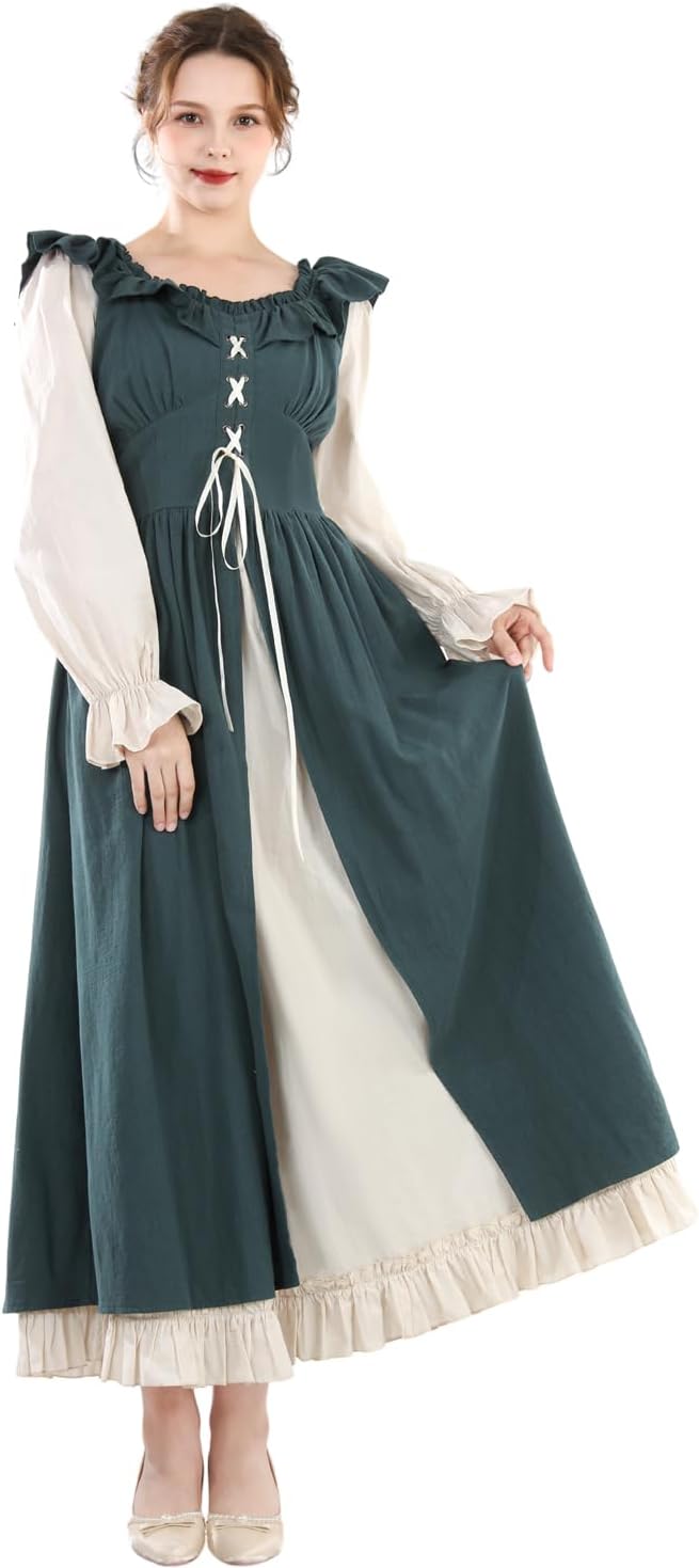 Fiamll Renaissance Kleid Damen Mittelalter Renaissance Faire Kleid Langarm Irisches Kleid Retro Vikt