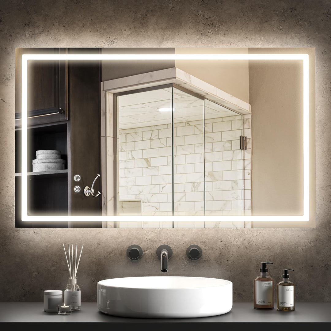 HOMCOM Badspiegel mit Beleuchtung 100x60 cm Badezimmer Spiegel Silber | Vor- und Hinter Beleuchtung,