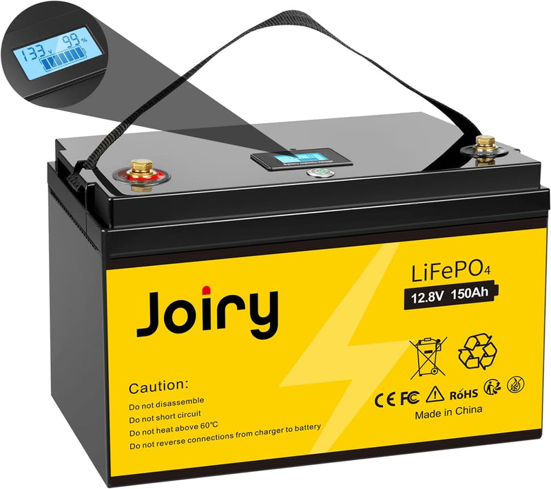 Joiry 12V 150Ah 1920Wh LiFePO4 Akku LED Display Lithium Batterie mit über 8000 Mal Tiefzyklen und BM