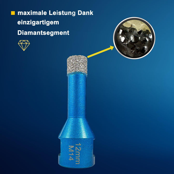 EDW Diamant Fliesenbohrer 12 mm x M14, Diamantbohrer Fliese Wandfliese Feinsteinzeug, Naturstein Ker