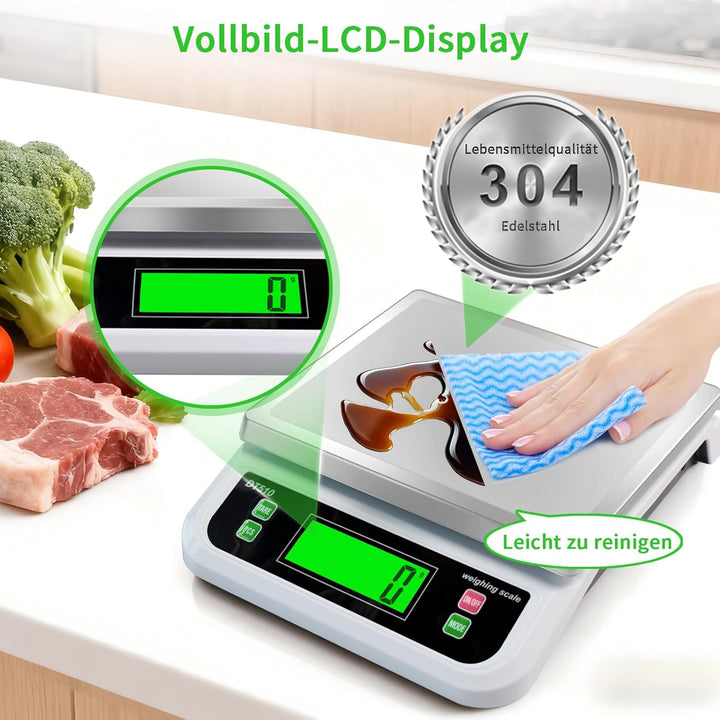 Grosser Edelstahl Küchenwaage 40kg/1g Digitalwaage mit 6 Masseinheiten und LCD Display Küchenwaage m