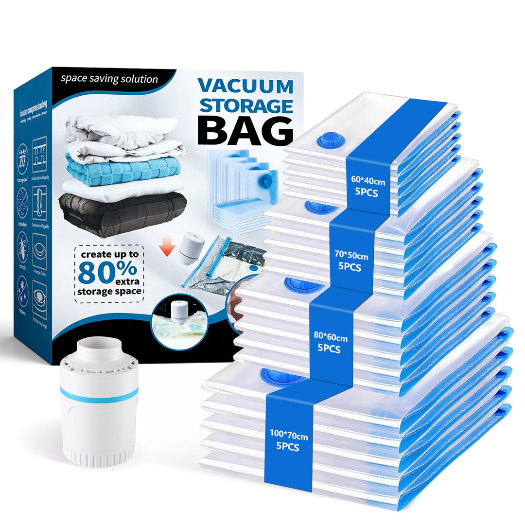 Vakuumbeutel für Kleidung mit Pumpe, 20 Stück Vacuum Bags für Bettdecken,Kleidung,Reise,Kissen, Clot