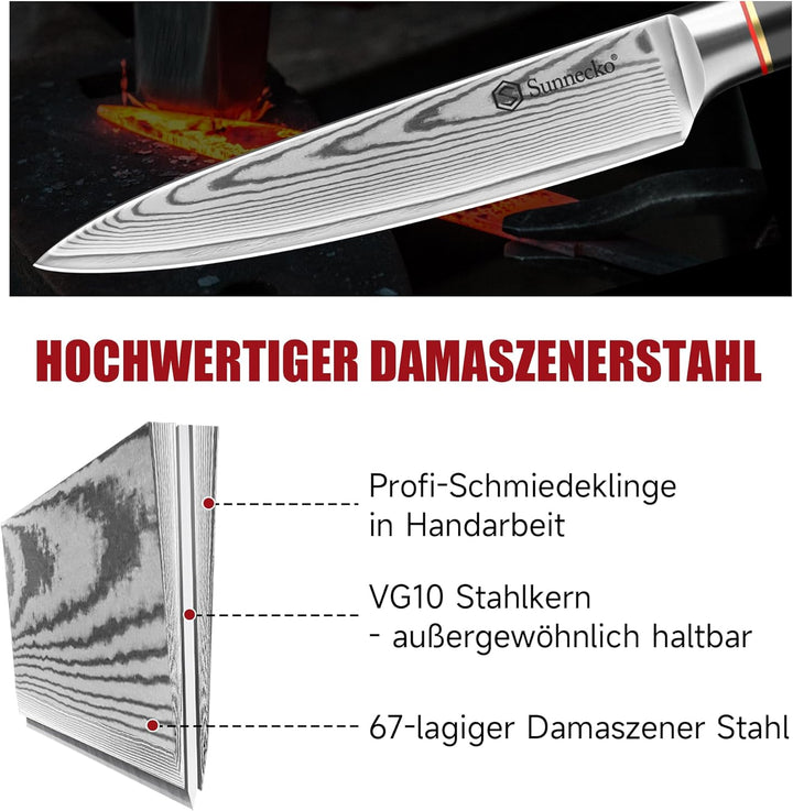 Sunnecko Damast Allzweckmesser 13CM – Rostfrei Damastmesser, klein Kochmesser für Fleisch & Gemüse,