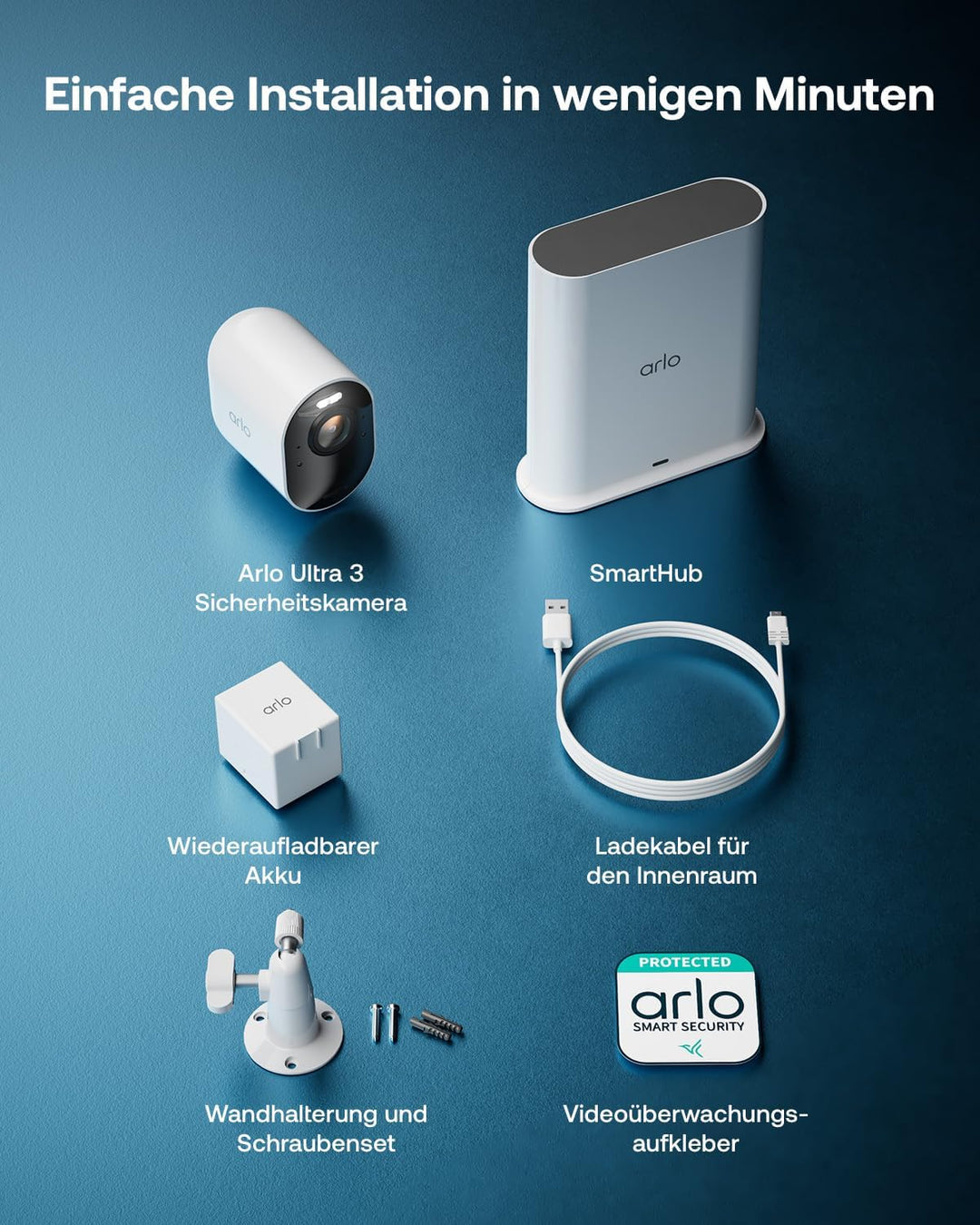 Arlo Ultra 3 Überwachungskamera Aussen WLAN, Kabellos, 4K UHD, KI-Erkennung, Auto-Tracking, Farb-Nac