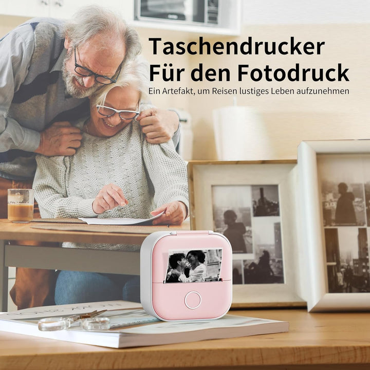 T02 Bluetooth Mini Drucker für Smartphone, tragbarer Fotodrucker fürs Handy, Etikettendrucker, Mobil