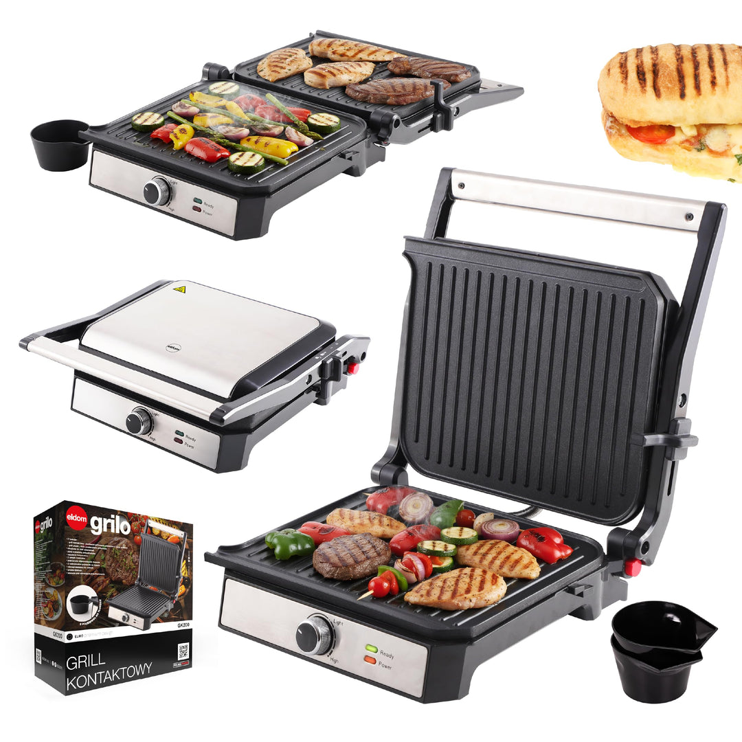 Kontaktgrill 2000W, Elektrogrill 2in1 Kontaktgrill & Tischgrill, Panini Grill mit Antihaftplatten, T