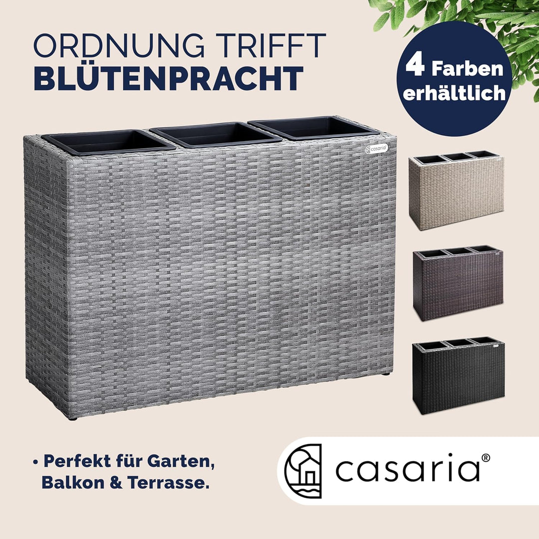 Casaria® Blumenkasten 3 Innentöpfe Polyrattan Herausnehmbar Wasserablauf Outdoor Rechteckig Pflanzka