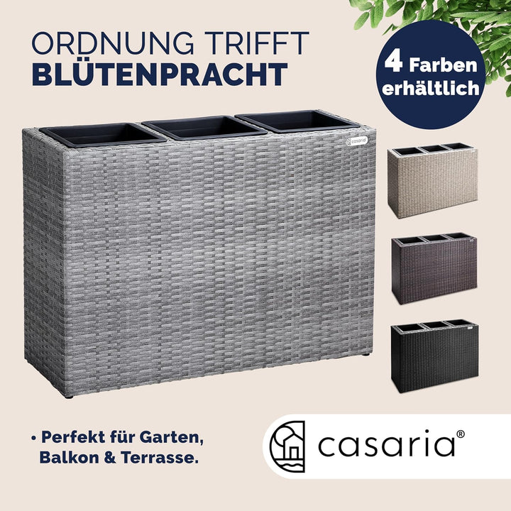 Casaria® Blumenkasten 3 Innentöpfe Polyrattan Herausnehmbar Wasserablauf Outdoor Rechteckig Pflanzka