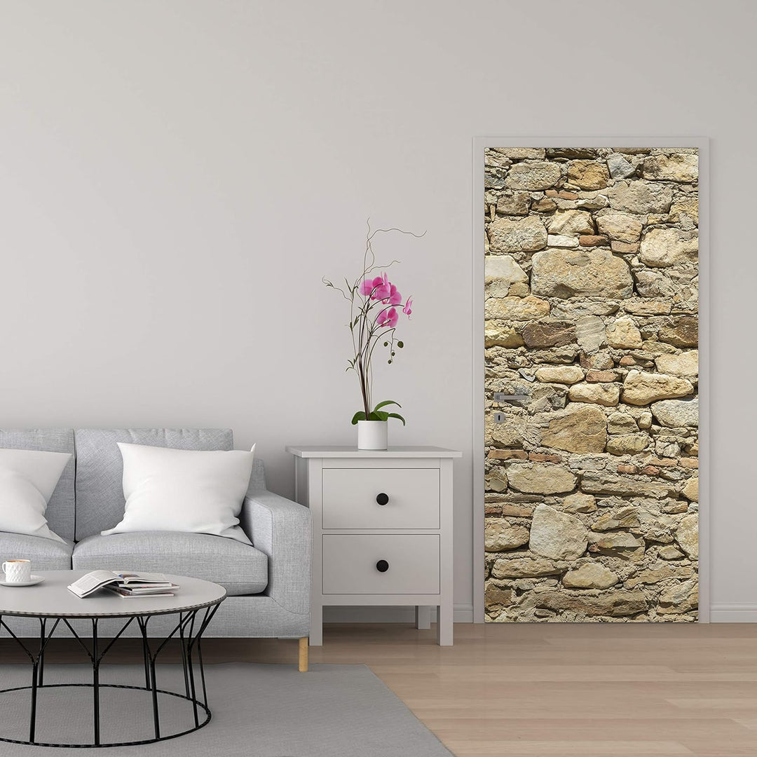 wandmotiv24 Türtapete Alte Steinmauer 90 x 200cm (B x H) - Dekorfolie selbstklebend Sticker für Türe