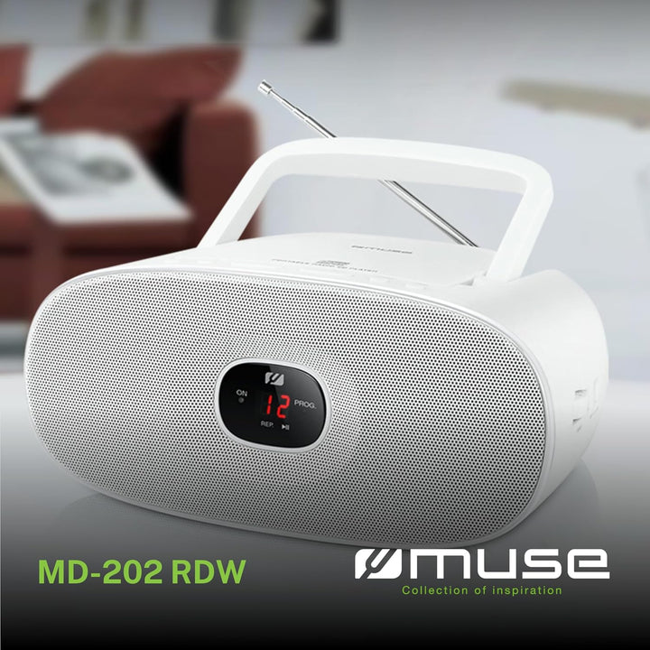 Muse MD-202 RDW Stereo UKW-Radio mit CD-Player (LED Display, Repeat, AUX-In, Teleskopantenne) weiss,
