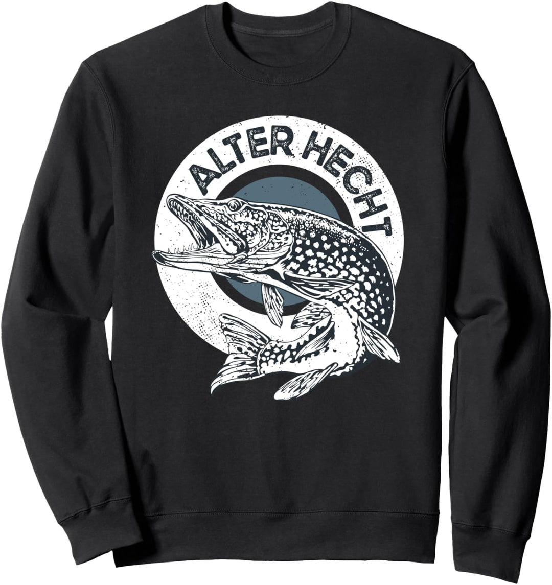 Alter Hecht mit Fischfigur für Fischer und Angelfreunde Sweatshirt