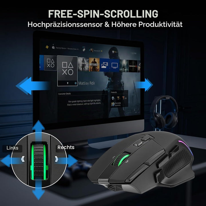 Redragon M925 PRO Kabellose Gaming-Maus, 26.000 DPI Optisch RGB Maus 10 programmierbaren Tasten, ult