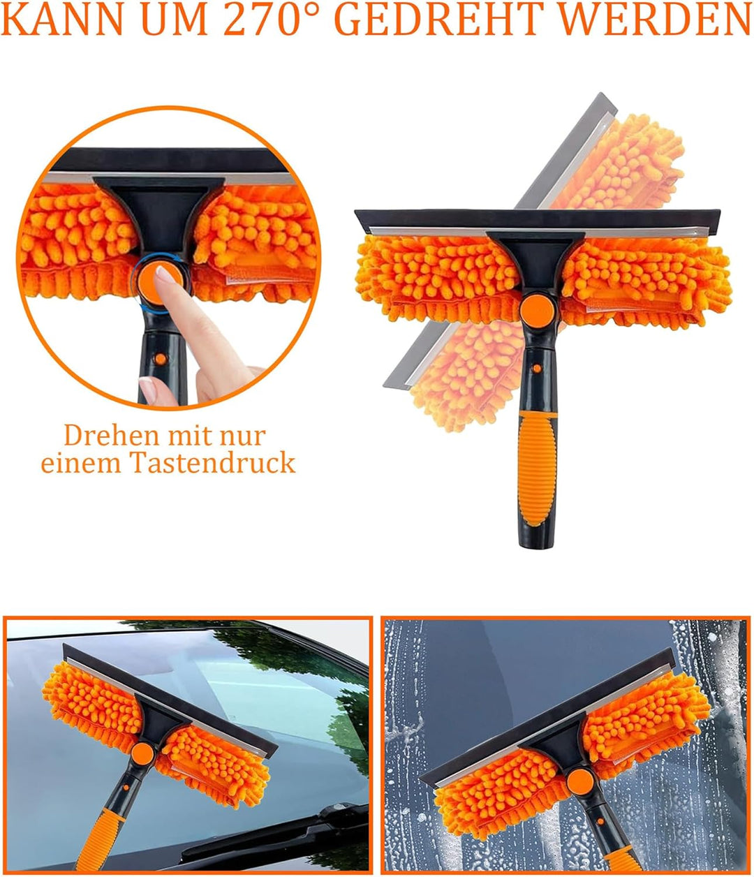 4,5 m Teleskop Fensterreiniger: Fensterwischer 270° drehbarer Kopf (Orange - 2-in-1), Orange - 2-in-