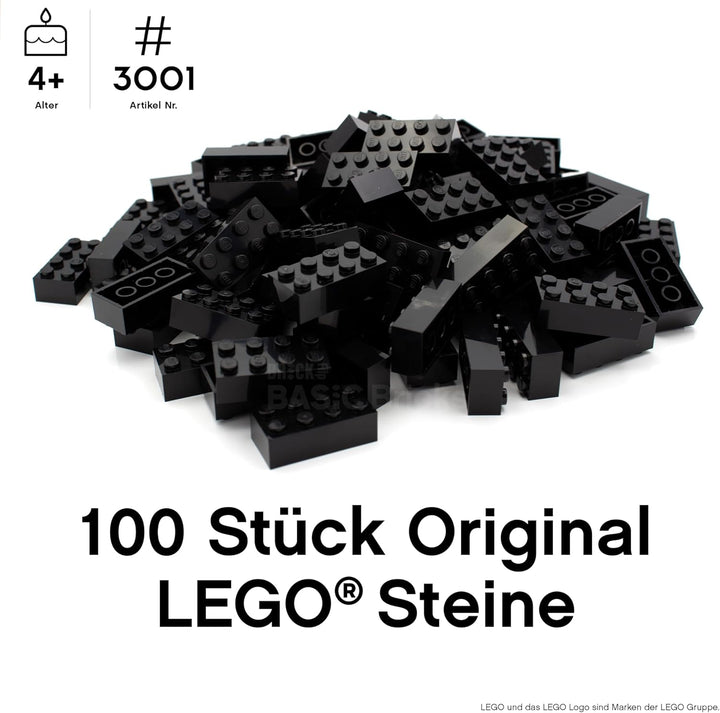 Lego Steine Classic, Schwarz, 2x4 Bausteine, 100 Stück - Einzelteile Starterset oder Erweiterung für