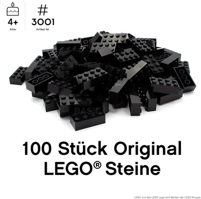 Lego Steine Classic, Schwarz, 2x4 Bausteine, 100 Stück - Einzelteile Starterset oder Erweiterung für