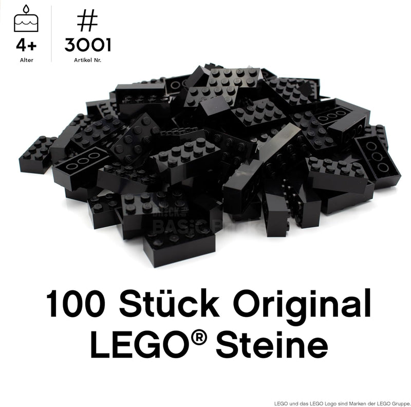 Lego Steine Classic, Schwarz, 2x4 Bausteine, 100 Stück - Einzelteile Starterset oder Erweiterung für