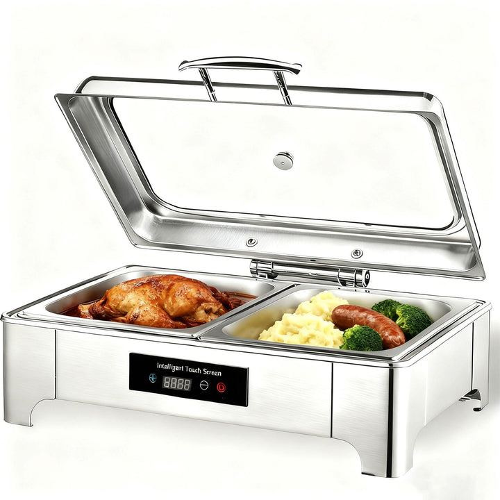 Chafing Dish Elektrisch, 9L Edelstahl Warmhaltebehälter Essen Buffet Elektrisch mit Sichtbarem Glasd