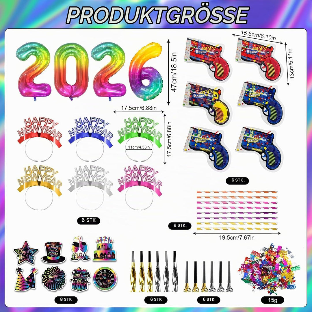 2025 Silvester Foto Requisiten 34 Stück, Silvester Deko 2025, 2025 Silvester Haarreif, Konfetti Silv