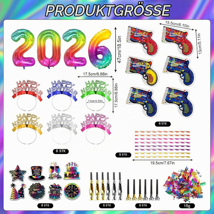 2025 Silvester Foto Requisiten 34 Stück, Silvester Deko 2025, 2025 Silvester Haarreif, Konfetti Silv