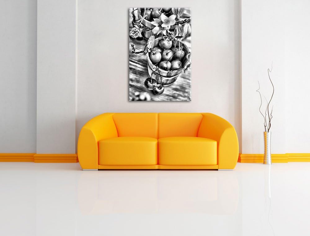 Pixxprint Bucket of Cherries als Leinwandbild/Grösse: 100x70 / Wandbild/Kunstdruck/fertig bespannt,